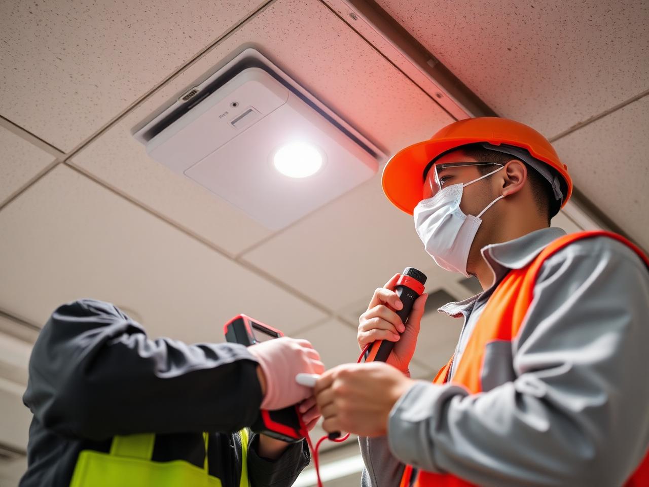 Engineer testing emergency lighting